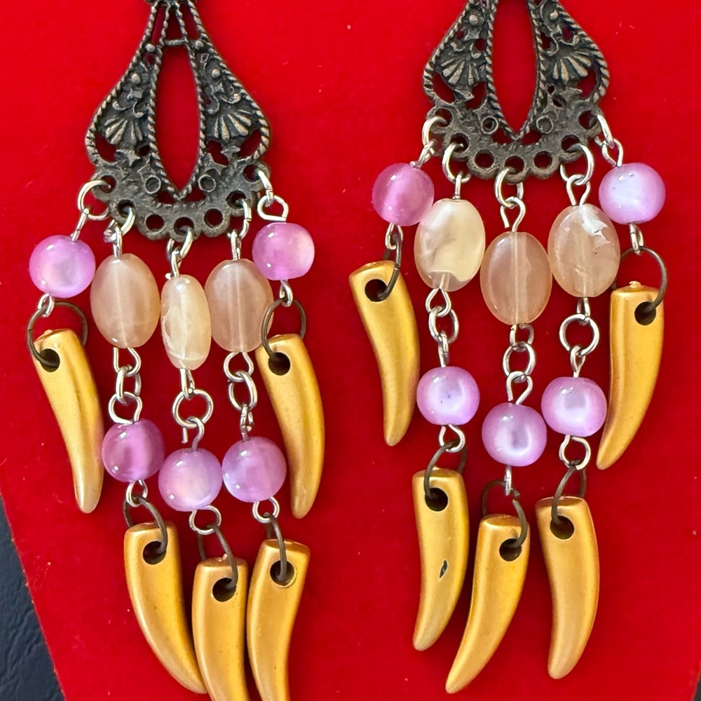 Elegant Gold and Pink Dangle Earrings